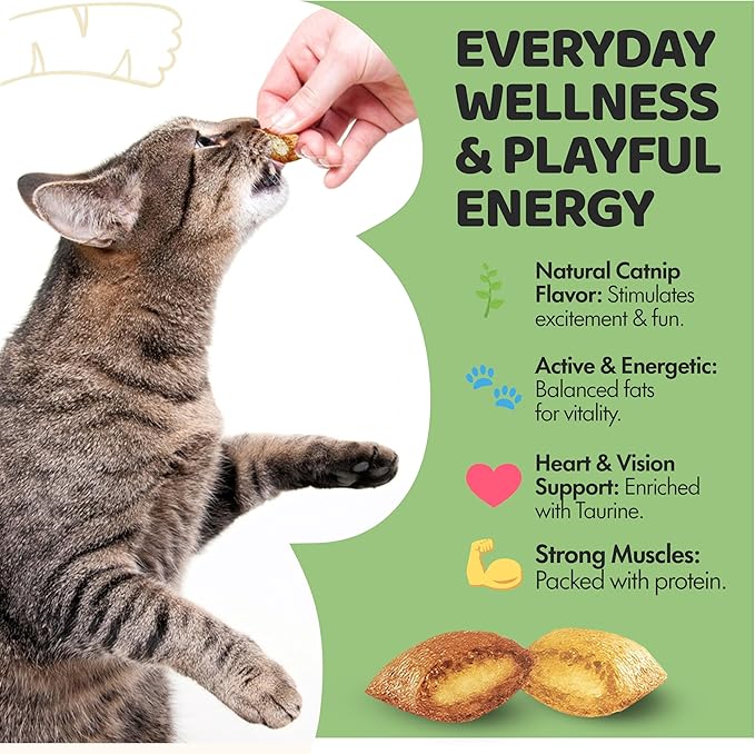 Crunchy Cat Treats – Dual‐Texture Crunch & Creamy Soft Feline Snack Bites for All Life Stages, Great for Training Treat Value Bags (2 Pound, Catnip)