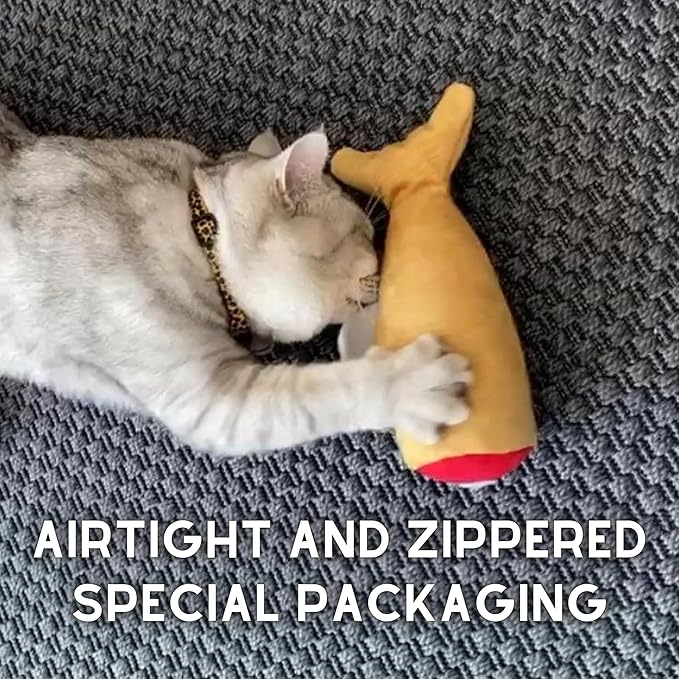 Fish Toy for Cats, Matatabi Silvervine Filled and Help Relief Anxiety, Kitten Catnip Essentials Treats Supplies Large Interactive Chew Big Kicker Toys for Indoor Cat (Golden)