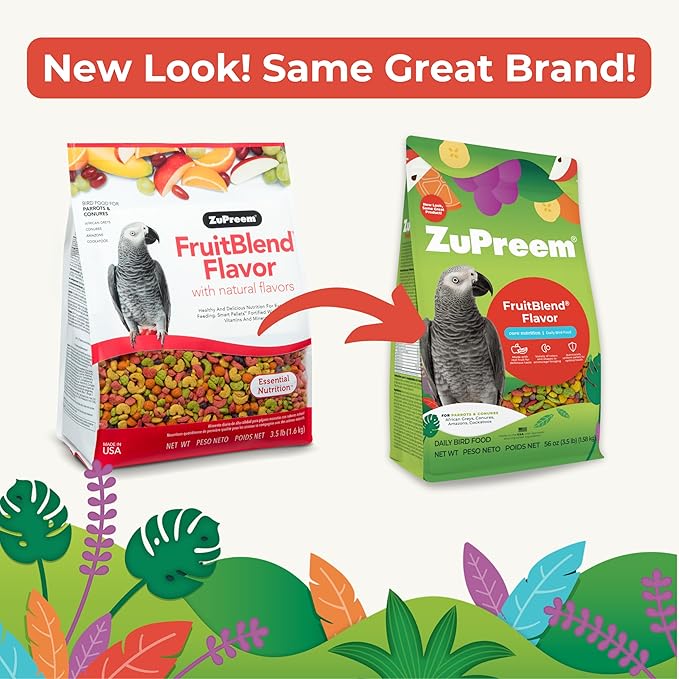ZuPreem FruitBlend Bird Pellets, Daily Bird Food for Parrot, Conure, Caique, African Grey, Eclectus, Small Cockatoo, Core Nutrition for Medium Large Birds, Parrot Food (ML, 3.5 lbs)