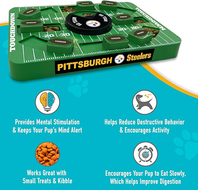 Pets First NFL Pittsburgh Steelers Large Puzzle Toy, New Size, Interactive Dog Treat & Slow Feeding Toy