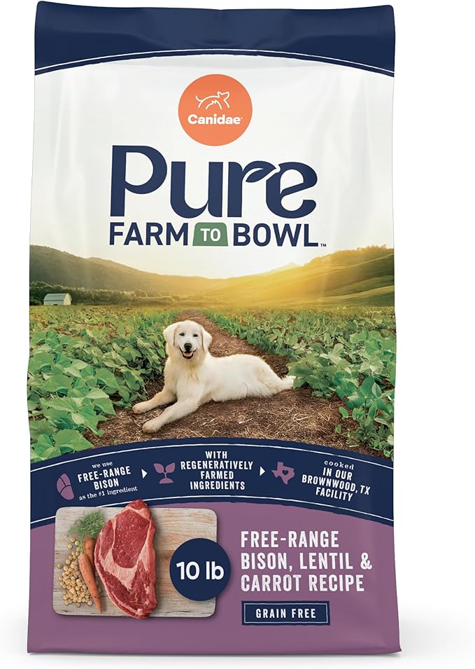 Canidae Pure Farm to Bowl Free-Range Bison, Lentil & Carrot, Adult, Grain-Free Dry Dog Food, 10lb
