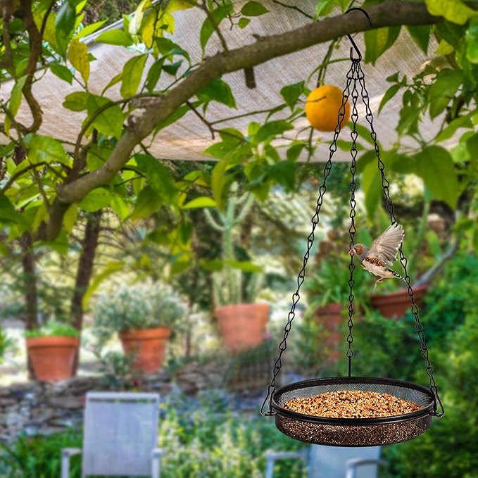 Hanging Bird Feeder & Tray&Metal Mesh Platform & Feeder Hanging for Outdoor Garden Yard Perfect for Attracting Bird