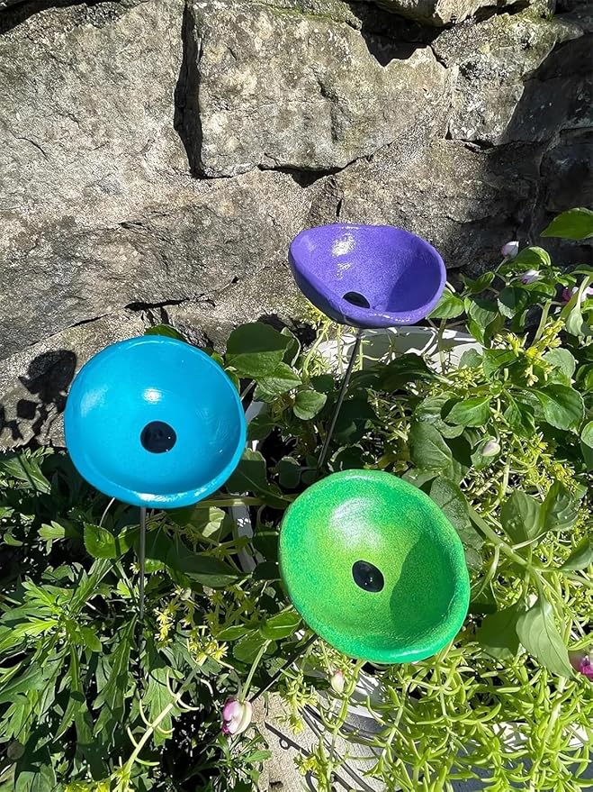 2026 Upgrade Bee Watering Station & Butterfly Puddler with Glass Marbles for Garden Pollinator Hydration (Purple)