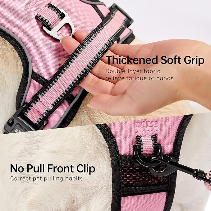 NESTROAD No Pull Dog Harness,Adjustable Oxford Dog Vest Harness with Leash,Reflective No-Choke Pet Harness with Easy Control Soft Handle for Small Dogs(Small,Pink)