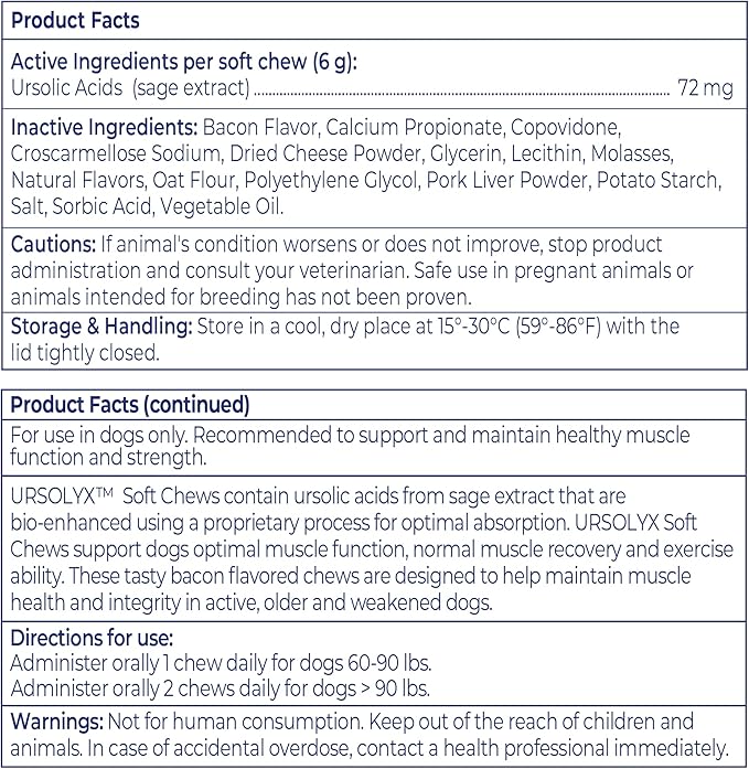 Virbac URSOLYX Soft Chews for Dogs | Muscle Health Support for Senior, Active or Recovering Dogs, Large | 60 Count 2- Month Supply