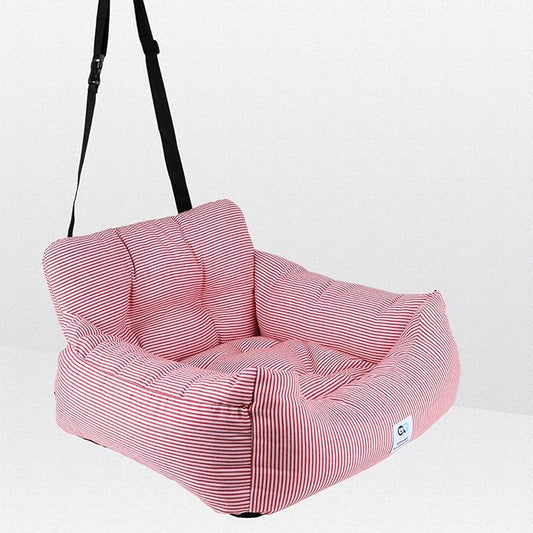 Aidou Dog Booster Seat for Small to Large Dogs & Cats, Travel Safety Seat with Storage & Dual-use for Car & Home (Medium Red Stripe)