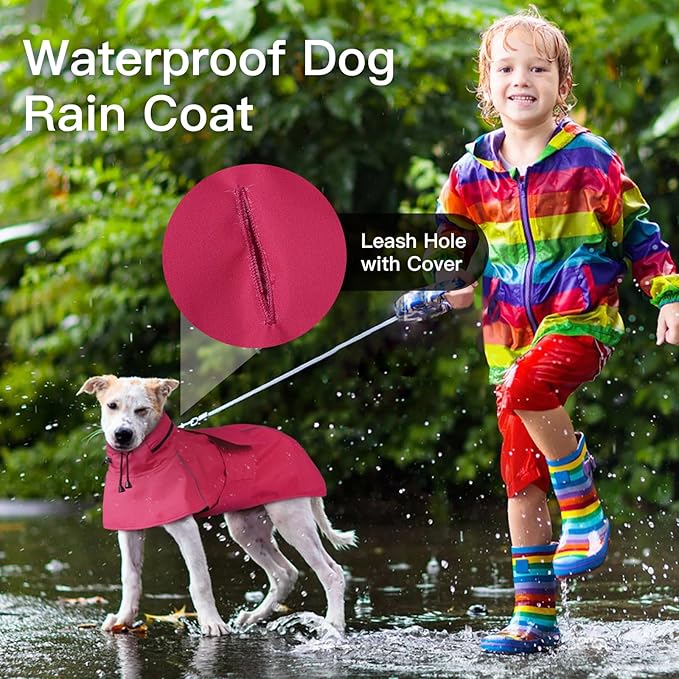 Dog Raincoat, Waterproof Rain Jacket for Large Dogs Poncho with Leash Hole Convertible Hood/Collar Reflective Rain Coat, Lightweight Breathable Stay Secure Walking (Neon Pink, XXXL)