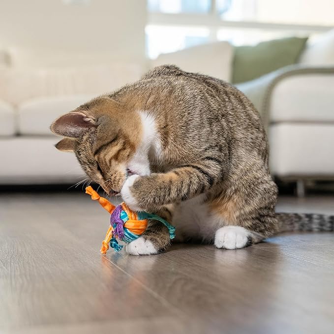 Catstages Catnip Tons of Tails – Interactive Catnip Dental Chew Toy for Cats with Rope, Ribbon & Cotton for Batting, Chasing & Chewing