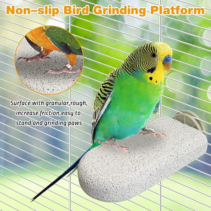 PINVNBY 3 PCS Large Bird Cage Perch Natural Parrot Beak Grinding Stone Calcium Parakeet Chew Toy Bird Stand Platform for Cockatiel Conure Lovebird Finch