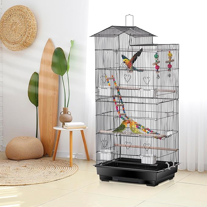 ZENY 39-inch Roof Top Large Flight Parrot Bird Cage for Small Quaker Cockatiel Canary Sun Parakeet Green Cheek Finch Budgie Lovebirds Wrought Iron Pet Bird Cage w/Toys