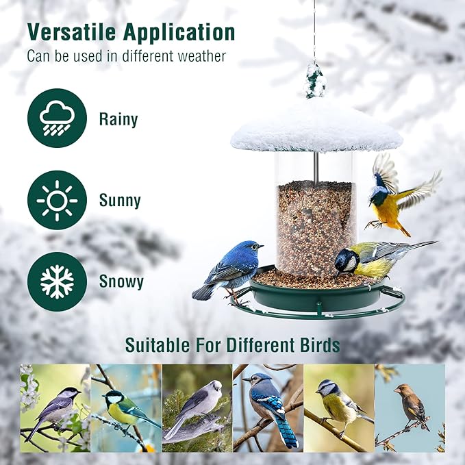 Bird Feeder for Outdoors - 360° Feeding Perch. Green