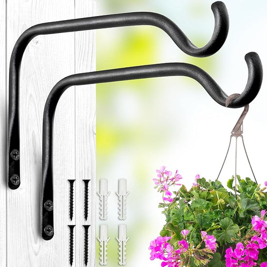 Durable Plant Hangers Brackets: 2 Pack 6 Inch Outdoor Metal Hanging Plant Brackets - Rustproof Wall Hooks for Hanging Flower Basket Bird Feeders Wind Chimes and Lanterns