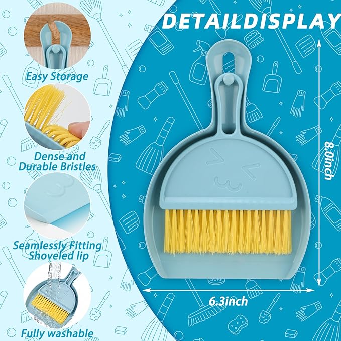 RYPET Pet Cage Cleaning Tool-Small Broom and Dustpan Set, Mini Dustpan and Whisk Brush Set for Guinea Pig Chinchilla Hamster Ferret Hedgehog Rabbit Reptile, Cage Cleaner for Small Animal Waste Bule
