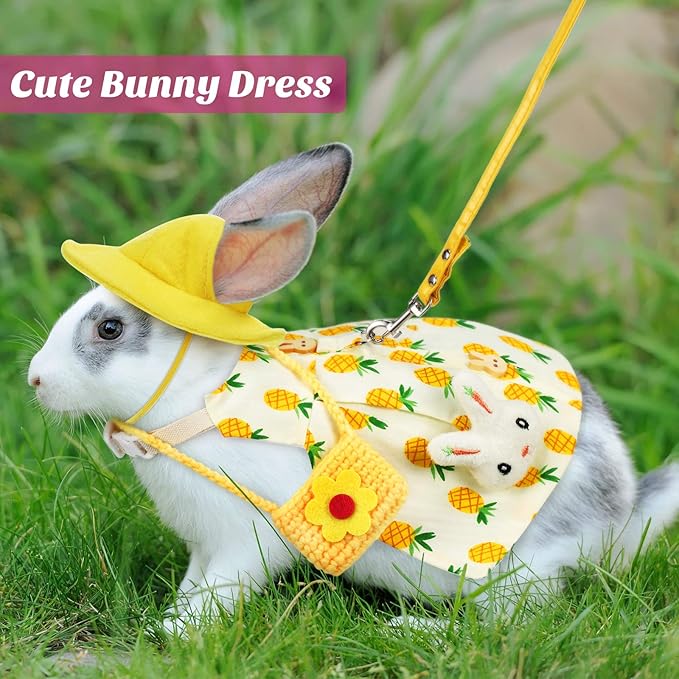 Weewooday 2 Sets Pet Rabbit Bunny Dress Bunny Easter Costume with Leash Hat Mini Bag Harness Leash Small Animals Accessory for Rabbit Hedgehog Ferret Guinea Pigs Piggies Squirrel(Stylish)