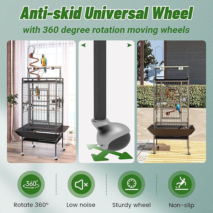 82 Inch Bird Cage, BOINN Bird Flight Cages with Rolling Stand & Bottom Tray, Wrought Iron Parrot Cage with PlayTop for Parakeet, Lovebirds, Ringneck, Cockatiels