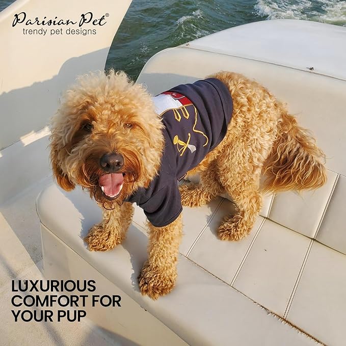 Parisian Pet Captain Sparrow Dog Shirt - Embroidered Pirate Costume - 100% Cotton & Polyester - Sleeved Black Dog Shirt - Large - Pet Costume