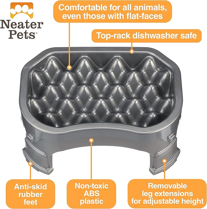 Neater Pet Brands – Neater Raised Slow Feeder Dog Bowl – Elevated and Adjustable Food Height - (6 Cup, Gunmetal)