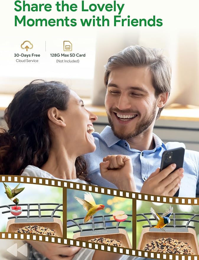 Osoeri Bird Feeder with Camera, Smart AI Identify Wild Bird Feeder Camera Solar Powered, Auto Capture Bird Videos & Motion Detection, DIY Add-ons & Hummingbird Feeder, Bird Camera Gift for Bird Lover