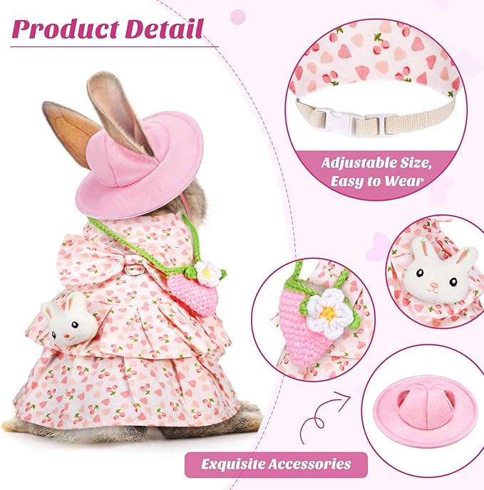 Weewooday 2 Sets Pet Rabbit Bunny Dress Bunny Easter Costume with Leash Hat Mini Bag Harness Leash Small Animals Accessory for Rabbit Hedgehog Ferret Guinea Pigs Piggies Squirrel(Stylish)
