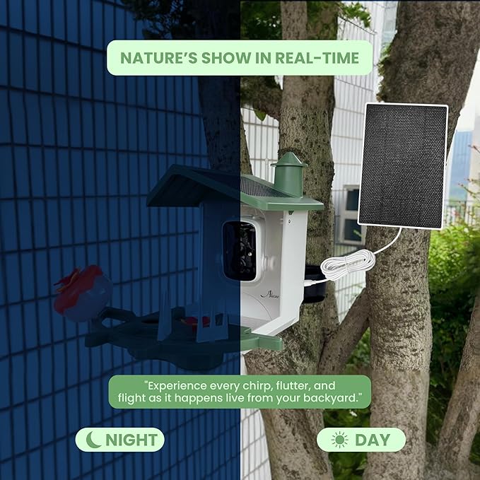 Smart Bird Feeder with Camera Solar Powered, 2K HD Bird Camera Feeder with AI Recognition 11000+ Birds, Night Vision Dual Solar Panels, 32GB SD Card, Outdoor Birdhouse Feeder Hummingbird Feeder