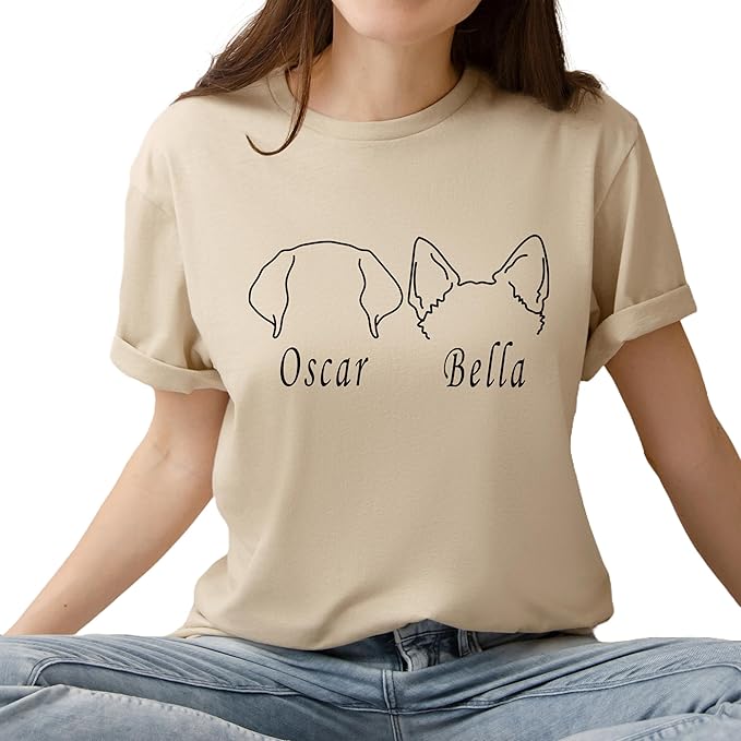 Custom Dog Mom Shirt for Women Pet Ears Sweatshirt with Name Unique Puppy Line Art Cute Dad Hoodie for DogDad Owner Lover