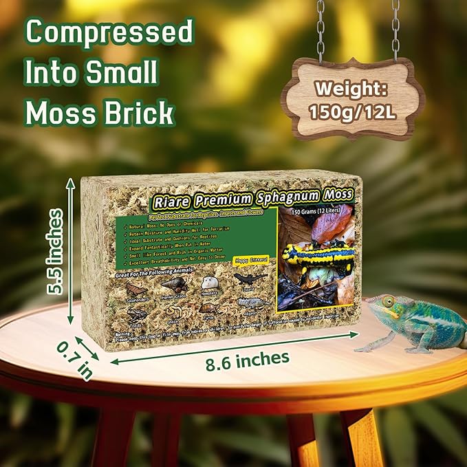 Riare 5.3OZ Premium Sphagnum Moss for Reptiles- 6QT Natural Reptile Moss Dried, Forest Live Moss for Terrarium, Frogs Snake Peat Moss Bedding for Leopard Gecko Turtle Anoles Salamanders Orchids Plants