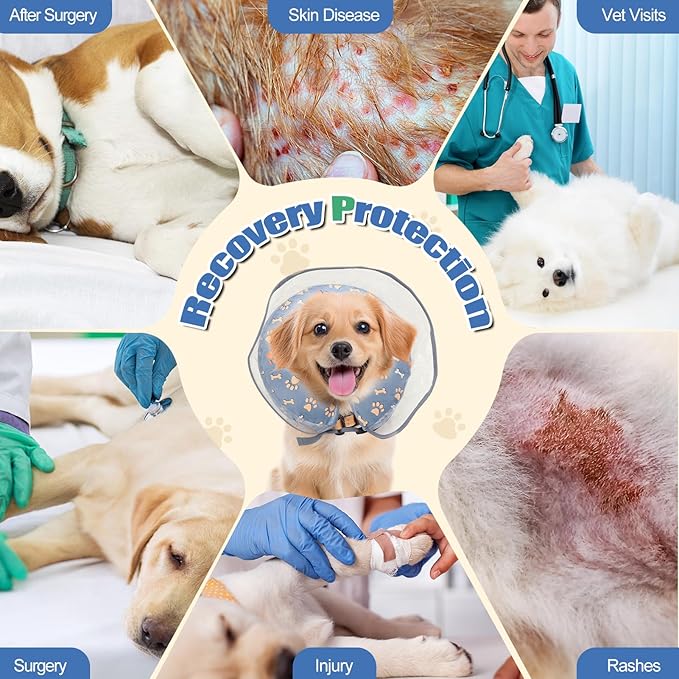 Inflatable Dog Cone Collar, Adjustable Size Soft PVC 2-in-1 Dog Donut Collar After Surgery with Detachable, Inflatable Collar for Small Medium Large Dogs and Cats (Grey, L)