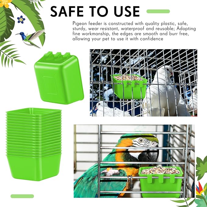 Maxdot 20 Pcs Cage Cups Chicken Feeder Waterer 16 oz Birds Feeders Hanging Bunny Cage Chicken Water Bowl for Pet Parrot Rooster Parakeet Gamefowl Poultry Pigeon Wire Hutch(Green)