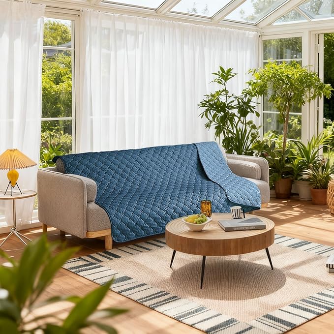 gogobunny 100% Double-Sided Waterproof Dog Bed Cover Pet Blanket Sofa Couch Furniture Protector for Puppy Large Dog Cat, Reversible (82x102 Inch (Pack of 1), Dark Blue/Light Blue)