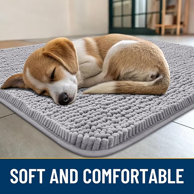 Smiry Dog Door Mat for Muddy Paws 70x24, Absorbs Moisture and Dirt Doormat, Non-Slip Washable Quick Dry Chenille Front Door Mat Indoor Entrance, Entryway Carpet for Inside Floor, Light Grey