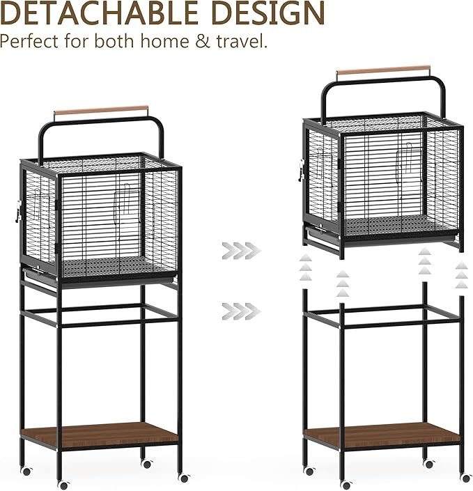 Bird Wrought Iron Cage, Home Style Detachable Travel Birdcage for Small and Medium Birds Parrots Lovebird Conures Cockatiel,Black,52-Inch