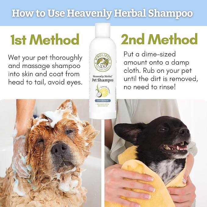 Wholistic Pet Organics Pet Shampoo Concentrate: Heavenly Herbal Organic Dog Shampoo and Conditioner - All Natural Puppy and Cat Shampoo for Dry, Itchy Skin, Allergies, Dandruff