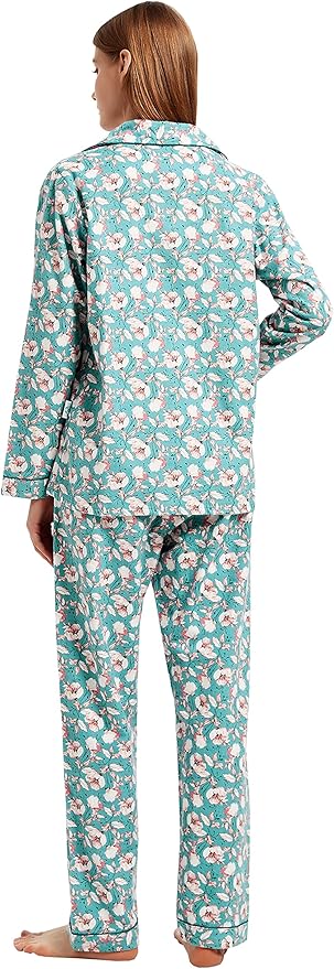 GLOBAL Flannel Pajamas for Women 2-Piece Comfy and Cozy Flannel Pj Set Cotton Loungwear