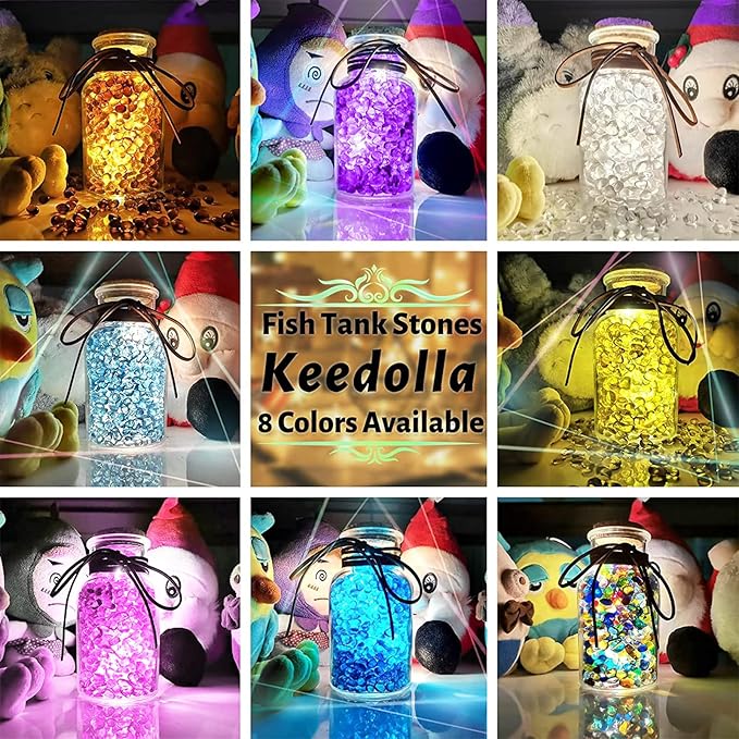Keedolla 15 Oz Aquarium Glass Marbles Fish Tank Rocks, Decorative Glass Pebbles Gemstones for Aquarium Gravel Fish Tank Stones Vase Fillers DIY Crafts - Cobalt Blue
