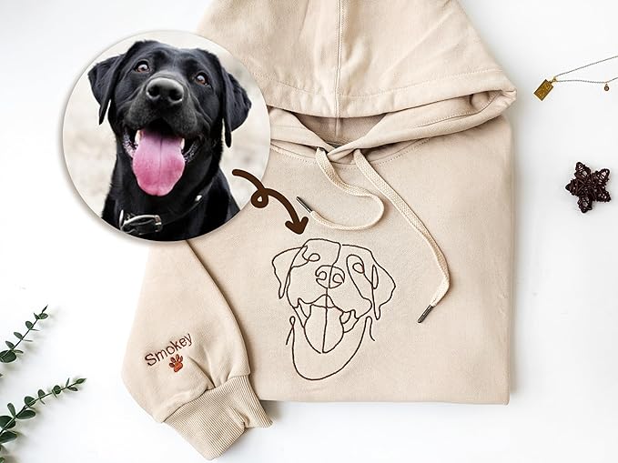 GODLOVER Custom Embroidered Dog Mom Sweatshirt and Hoodie, Line Art Dog Cat Image, Personalized Portrait Shirt, Custom Dogs Name On Sleeve, Dogs Mom Sweatshirts, Pet Lover Gifts, Sweatshirts For Women