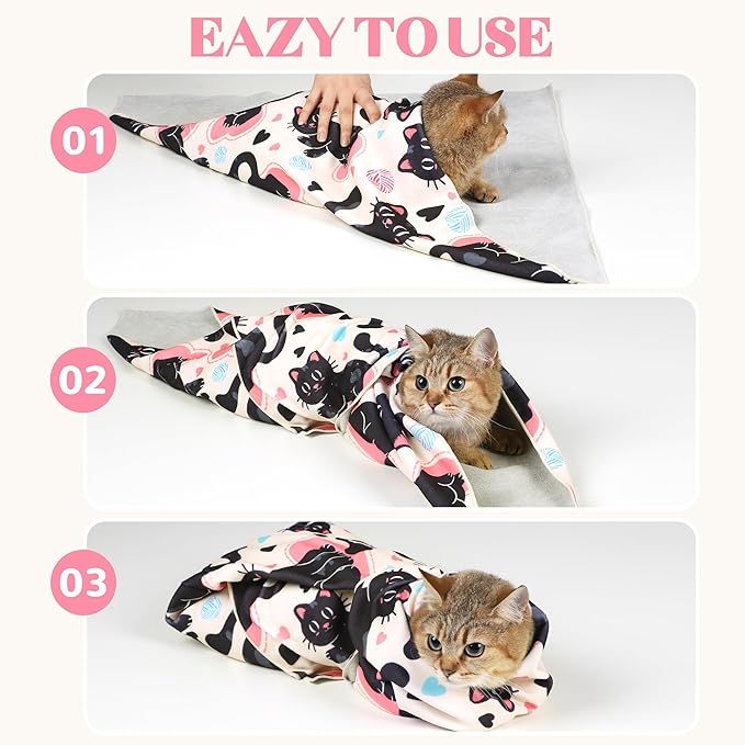 27.6“ Cat Wrap for Cutting Nails Self-Adherent Fabric Cat Wrap for Grooming Cat Restraint for Nail Clipping Anti-Escape Cat Calming Wrap Within 15lbs