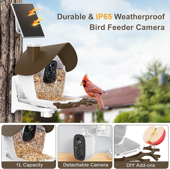 birdsnap® P33 - Bird Feeder with Camera Solar Powered, 2K Video Bird Camera Feeder Live with 32GB Card, AI Identify Feather Species, Auto Record in Backyard, for Birds Lover