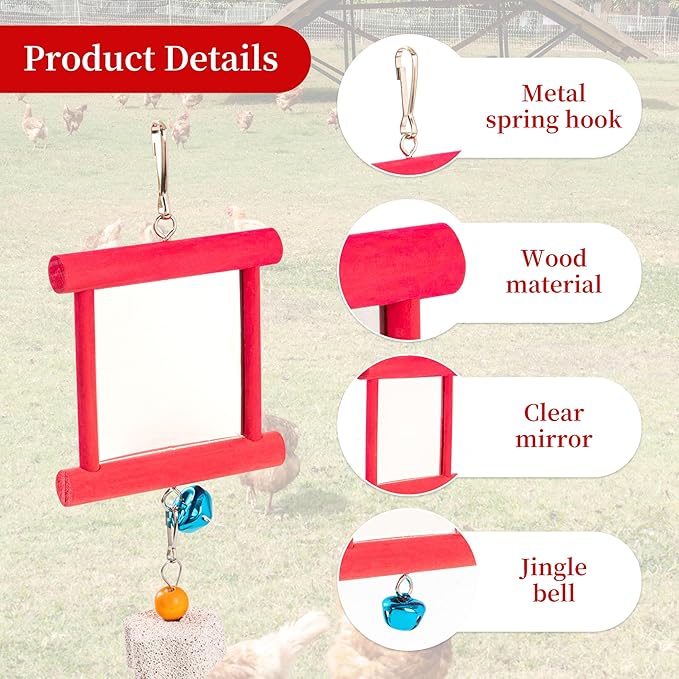 9PCS Chicken Toys for Coop, Chicken Xylophone Toy, Swing Mirror Chewing Toys for Hens Vegetable Hanging Feeder, Beak Grinding Calcium Stones with Bells Cage Toy for Cockatiel Parakeet Parrot Budgies