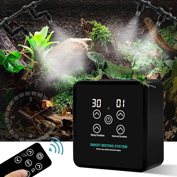 Automatic Reptile Mister Humidifier with Timer, Programmable Terrarium Misting System for Chameleons, Snakes, Frogs, Turtles & Lizards - Smart Spray Control