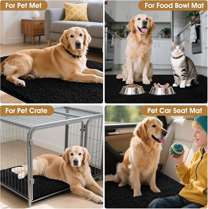 IM HOME Extra Large 60" x 36" Black Dog Door Mats for Muddy Paws, Chenille Absorbent Dog Mat, Non Slip Heavy Mud Mat for Dogs, Soft Pet Bed Mat for Entryway, Mud Paws, Inside Floor