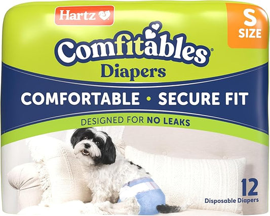 New! Hartz® Comfitables® Disposable Dog Diapers, Size Small 12 Count, Comfortable & Secure Fit, Easy to Put On, Super Absorbent Male and Female Diaper