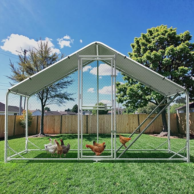Large Metal Chicken Coop, 10x6.5x6.5FT Chicken Runs for Yard with Cover,