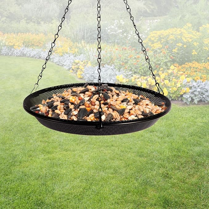 Hanging Bird Feeder Bowl with 16.3 inch Iron Hanging Chain Detachable Outdoor Decor for Garden Backyard Patio and Deck - Perfect for Attracting Birds