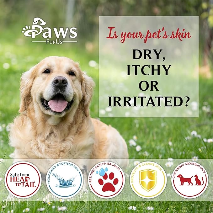 PawsFurUs® All-Natural Pet Wipes for Dogs & Cats - Doctor-Formulated for Total Pet Care with Antifungal & Antibacterial Protection, pH Balancing, Moisturizing, Deodorizing & Fast Itch Relief - 72ct.