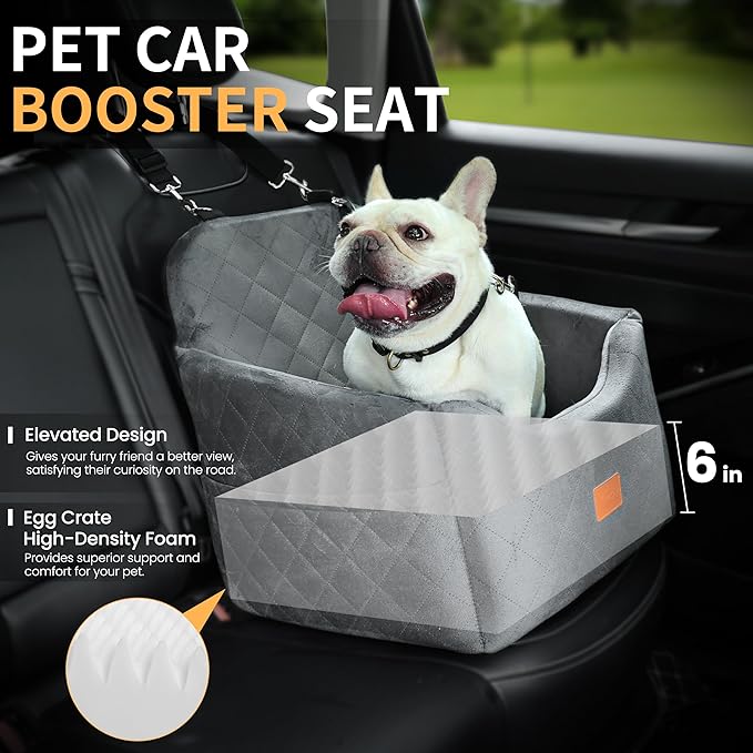 Dog Car Seat for Small Dog with Washable Mat, Memory Foam Booster Seat for Dogs Under 30lb, Elevated Pet Seat with Pockets, Anti-Slip Bed for Car, Perfect for Front & Back Seats with Safety Leash