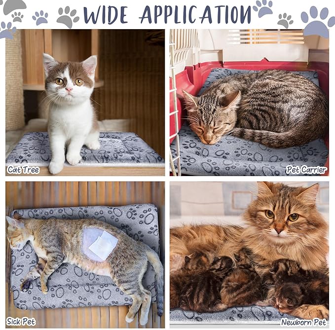 VitalCozy 2 Pack Self Warming Cat Mat Self Heating Pad Bed Reversible Machine Washable Reflects Body Heat Warm Thermal Pet Pad Crate Blanket for Feral and Indoor Cat (Dog Paw,21" X 14")