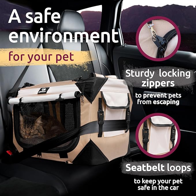 Soft-Sided Cat & Dog Pet Carrier, Medium 20"x13"x13" Fits Most Cats or Small Dog, Comfortable for Travel & Vet Visits, Privacy Windows, Removable Plush Bed, Top/Side Entry, Locking Zippers, Folds Flat