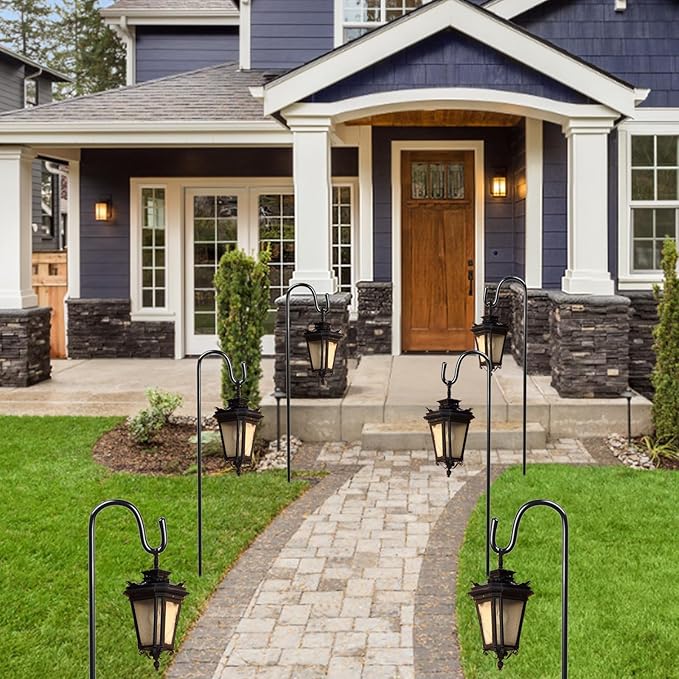 5 Pieces 32 Inch Shepherds Hooks for Outdoor Adjustable Shepherds Hook Metal Garden Bird Feeder Pole Black Plant Hangers Stakes for Plant Baskets Solar Lanterns Bird Feeders Weddings Décor (5 PCS)