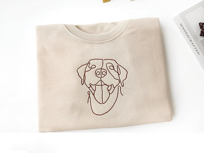 GODLOVER Custom Embroidered Dog Mom Sweatshirt and Hoodie, Line Art Dog Cat Image, Personalized Portrait Shirt, Custom Dogs Name On Sleeve, Dogs Mom Sweatshirts, Pet Lover Gifts, Sweatshirts For Women