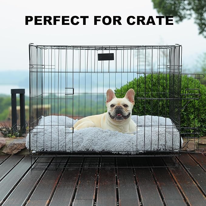 Bedfolks Plush Dog Crate Pad, Washable Dog Kennel Bed, 29"x21", Light Grey
